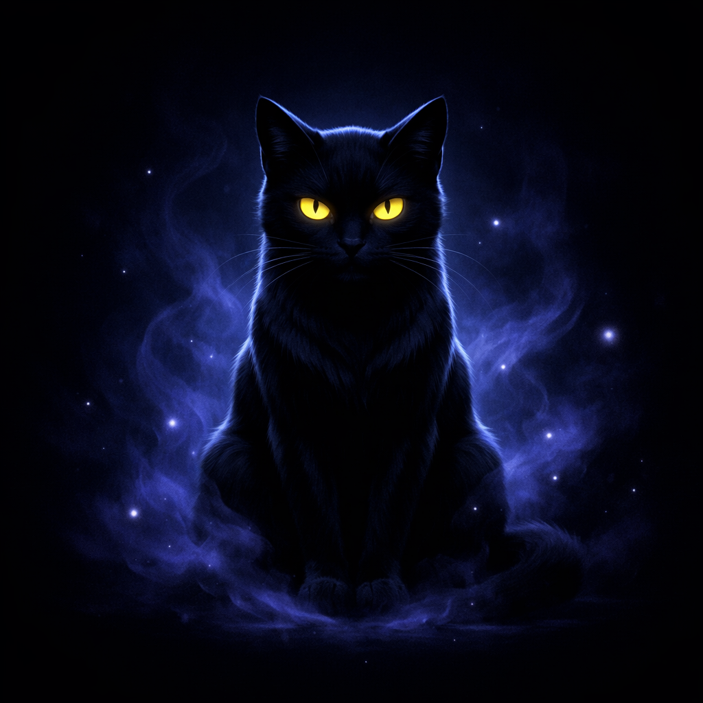 Sleek black magical cat logo